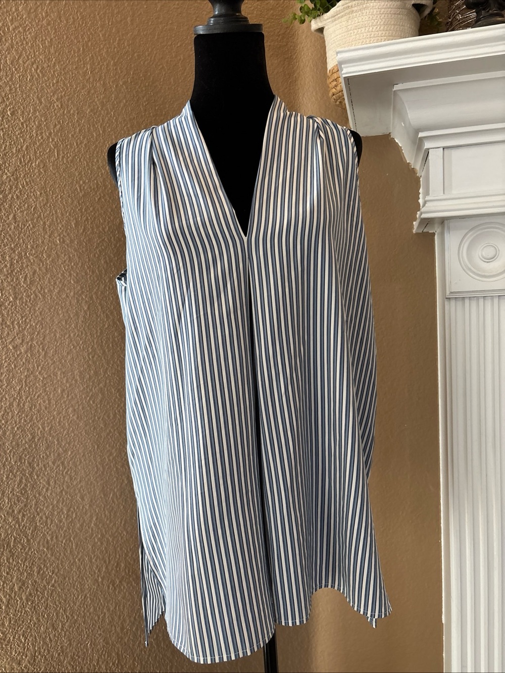 Sleeveless Blue and White Striped V-Neck Tunic